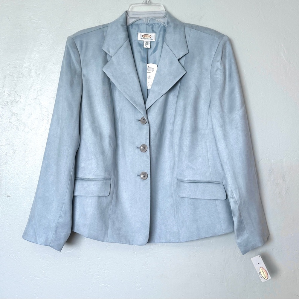 Talbots Petites Pale Blue 3 Button Suede-textured Blazer Jacket Size 16P
